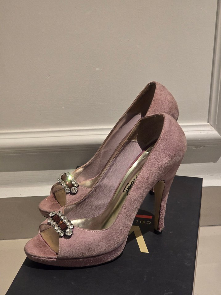Puda Pembe Süet Tokalı Yüksek Topuklu Abiye Ayakkabı - Görsel 5