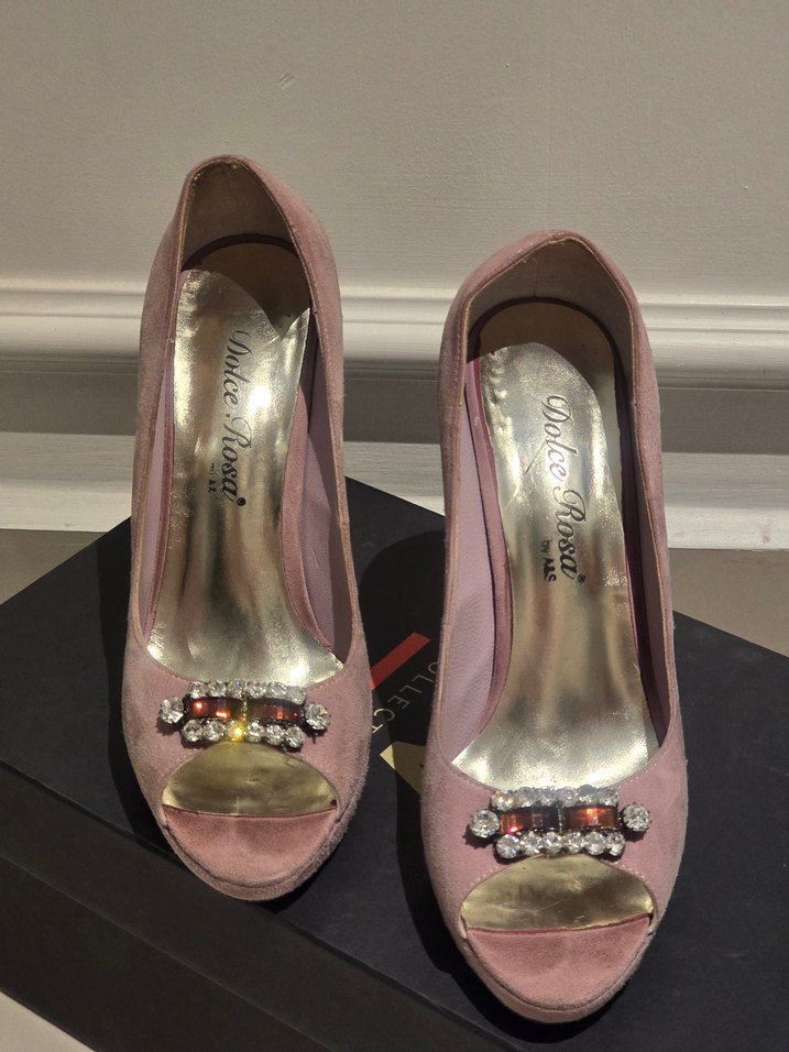 Puda Pembe Süet Tokalı Yüksek Topuklu Abiye Ayakkabı - Görsel 4