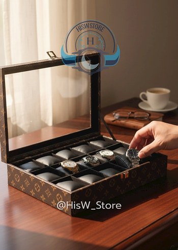 LV Kahverengi Cam Kapaklı Saat Kutusu - Görsel 2