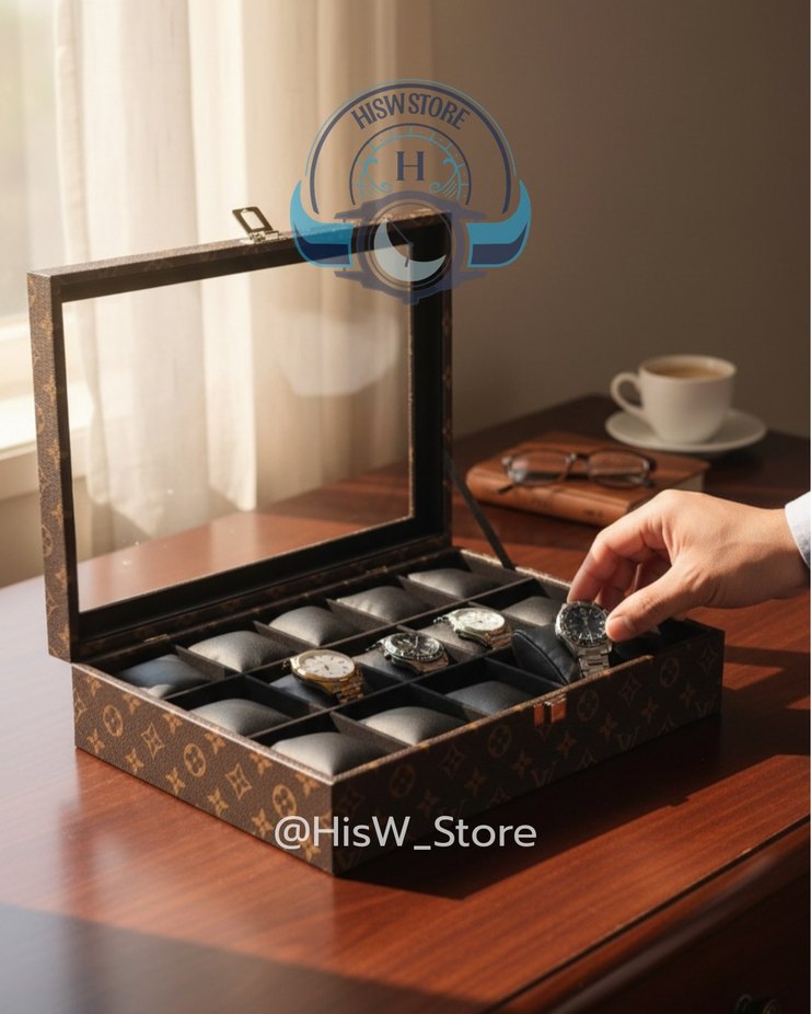 LV Kahverengi Cam Kapaklı Saat Kutusu - Görsel 2