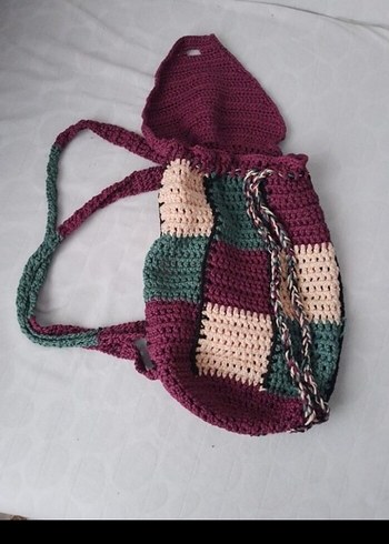 Renkli Örgü Kadın Sırt Çantası - Görsel 2