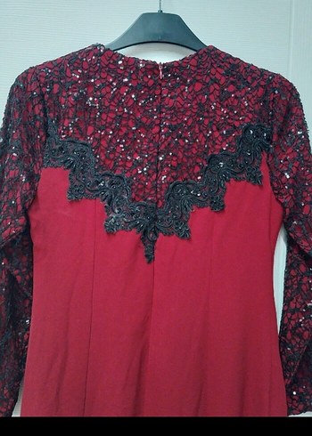 Bordo İşlemeli Uzun Kollu Uzun Elbise - Görsel 3