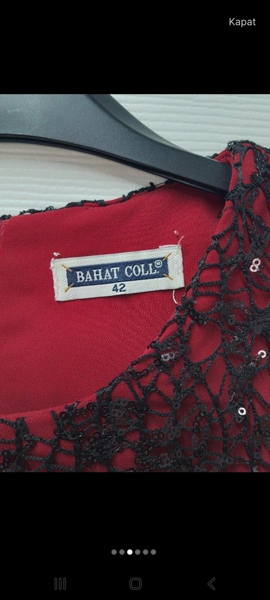 Bordo İşlemeli Uzun Kollu Uzun Elbise - Görsel 5