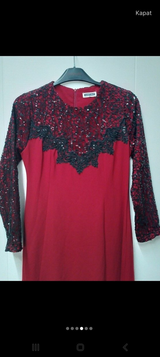 Bordo İşlemeli Uzun Kollu Uzun Elbise - Görsel 4