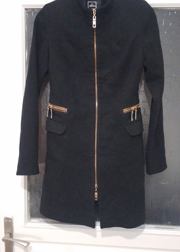 Siyah Süet Fermuarlı Kadın Midi Kaban - Görsel 3