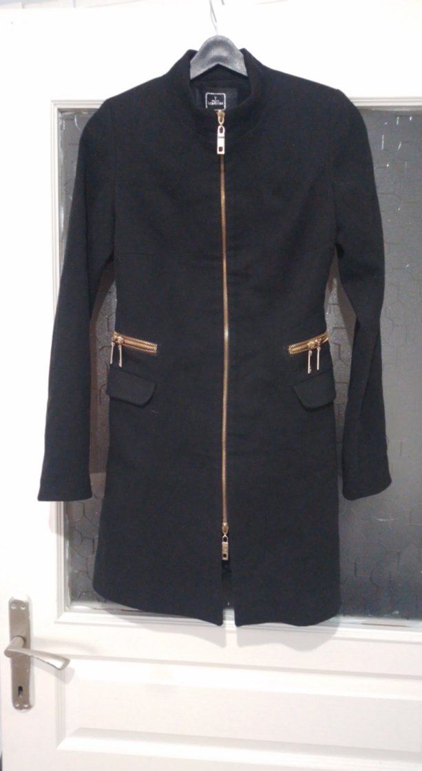 Siyah Süet Fermuarlı Kadın Midi Kaban - Görsel 3