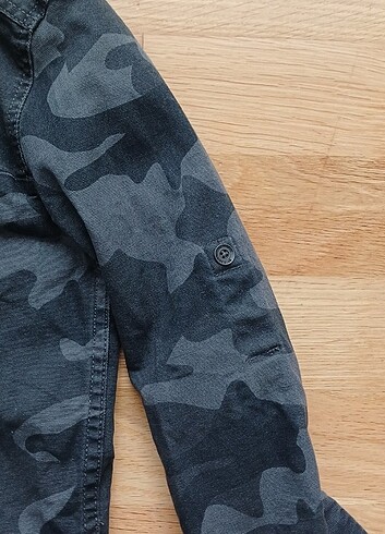 5 Yaş Beden gri Renk Erkek Cocuk Kamuflaj Desen Kot Denim Gomlek