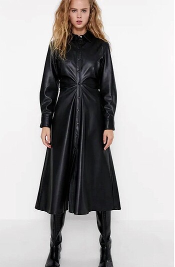 Suni deri Zara midi elbise Xs