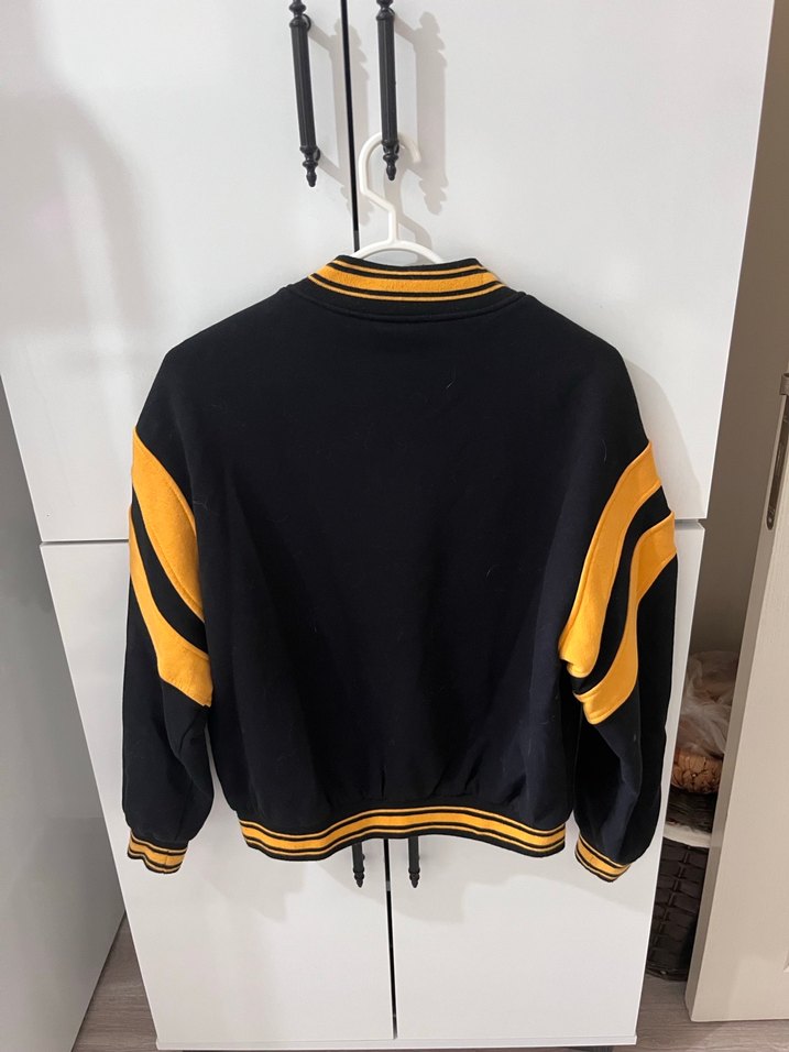 Sarı Siyah Kadın Bomber kolej Ceket - Görsel 2