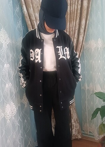 Diğer Siyah Kolej Ceketi Deri Kol