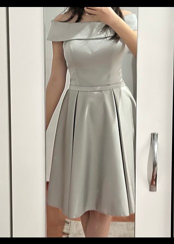 Gri Pilili Midi Abiye Elbise - Görsel 3