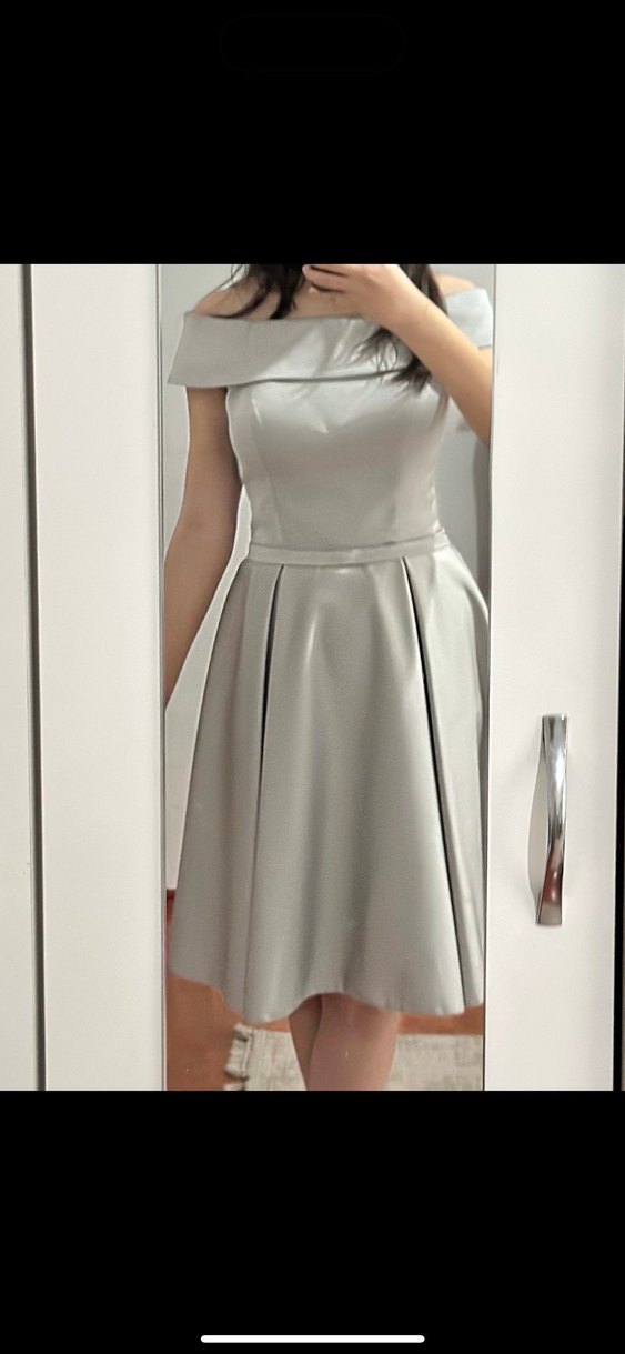 Gri Pilili Midi Abiye Elbise - Görsel 3