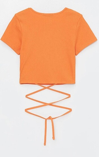 LC Waikiki Lcw Turuncu Bisiklet Yaka Düz Kısa Kollu Kadın Crop