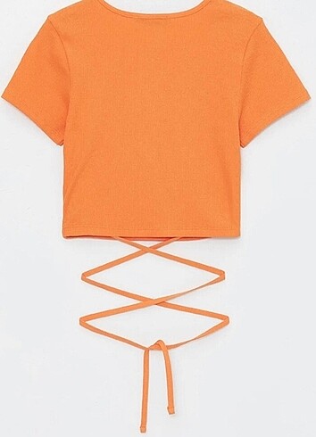LC Waikiki Lcw Turuncu Bisiklet Yaka Düz Kısa Kollu Kadın Crop