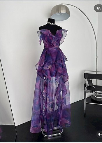 Mor Straplez Uzun Elbise - Görsel 3