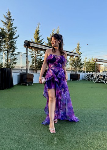 Mor Straplez Uzun Elbise - Görsel 2