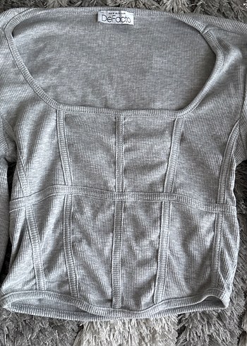 Uzun Kollu Gri Kadın Bluz - Görsel 2