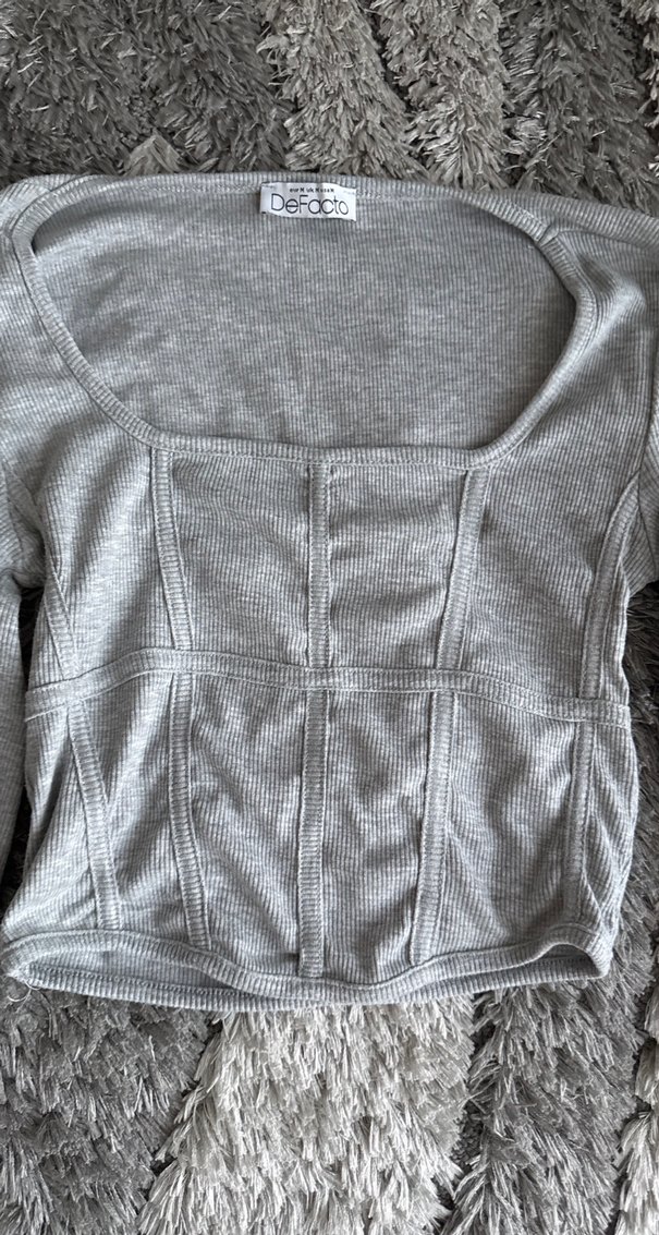 Uzun Kollu Gri Kadın Bluz - Görsel 2