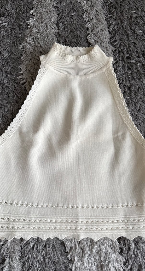 Zara Beyaz Nakışlı Bohem Yüksek Yakalı Triko Atlet - Görsel 2