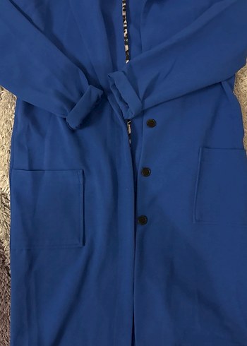 Mavi Uzun Düğmeli Kadın Kaban - Görsel 3