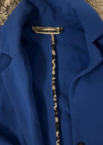 Mavi Uzun Düğmeli Kadın Kaban - Görsel 2