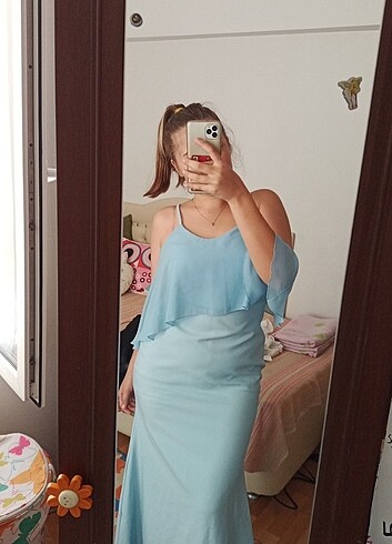 xl Beden Mavi uzun abiye