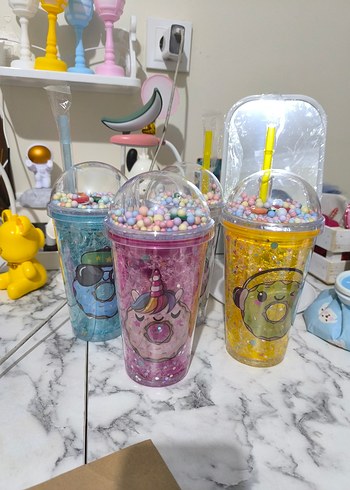 Renkli Unicorn ve Ayı Baskılı Bardaklar