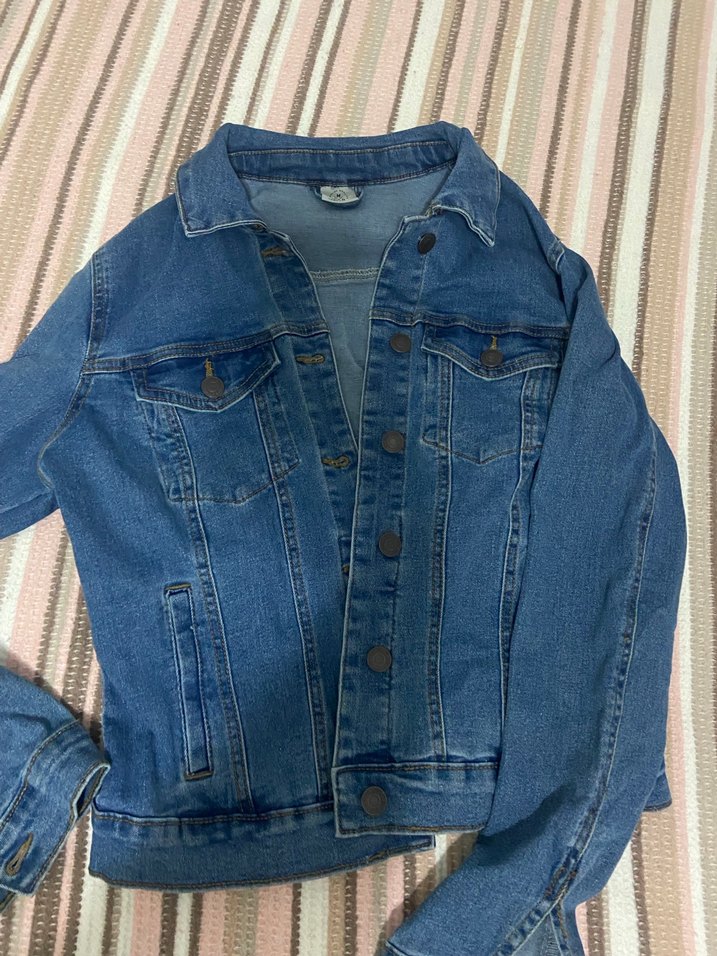 Düğmeli Mavi Kadın Denim Ceket - Görsel 3