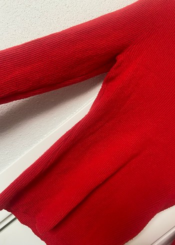 Kırmızı V Yaka Kadın Triko Kazak - Görsel 4