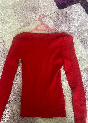 Kırmızı V Yaka Kadın Triko Kazak - Görsel 6