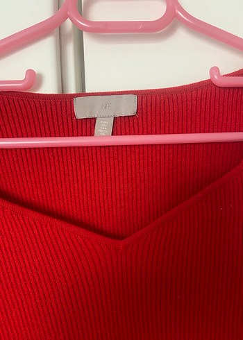 Kırmızı V Yaka Kadın Triko Kazak - Görsel 3