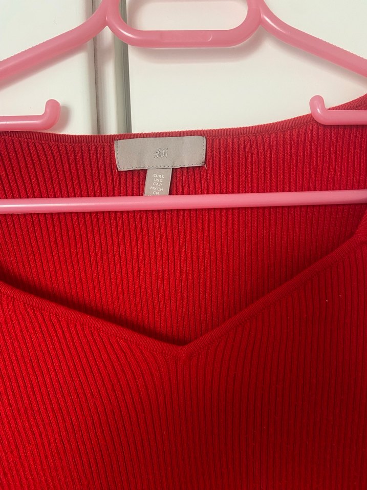 Kırmızı V Yaka Kadın Triko Kazak - Görsel 3