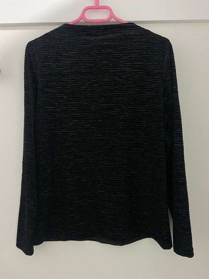 Siyah Desenli Uzun Kollu Örme Kadın Kazak - Görsel 5