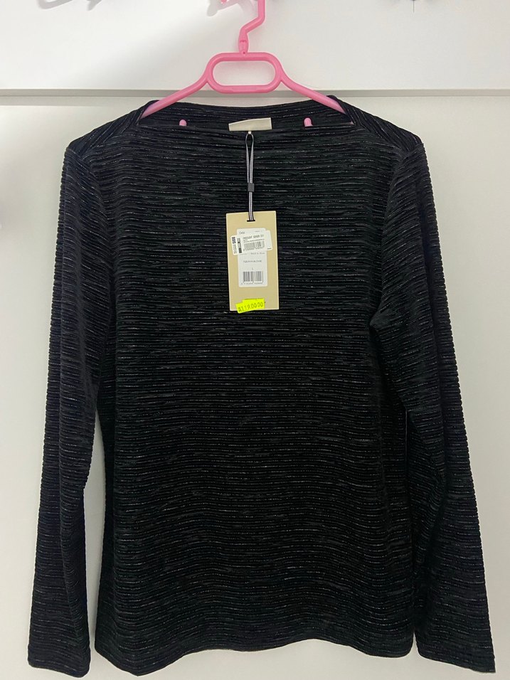 Siyah Desenli Uzun Kollu Örme Kadın Kazak - Görsel 3