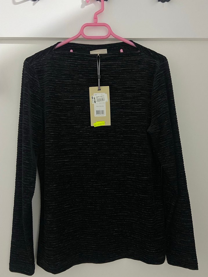 Siyah Desenli Uzun Kollu Örme Kadın Kazak - Görsel 2