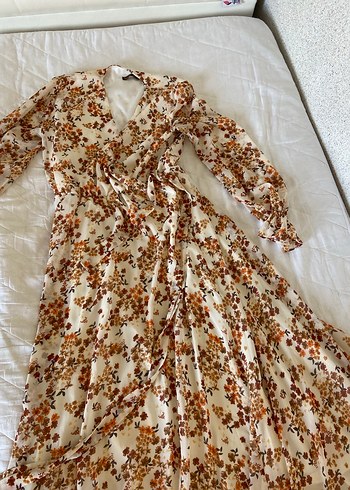 Bej Çiçek Desenli Uzun Bohem Elbise - Görsel 2