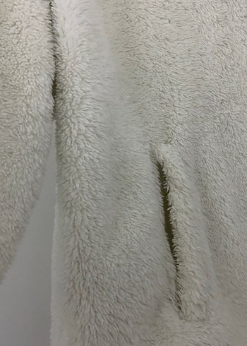 Beyaz Kapüşonlu Peluş Kadın Ceket - Görsel 4