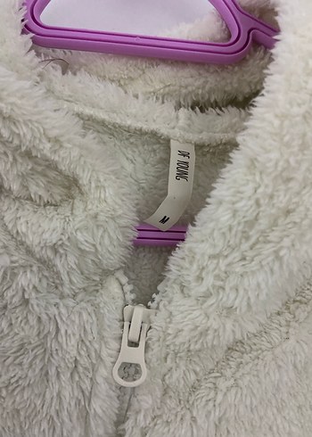 Beyaz Kapüşonlu Peluş Kadın Ceket - Görsel 3