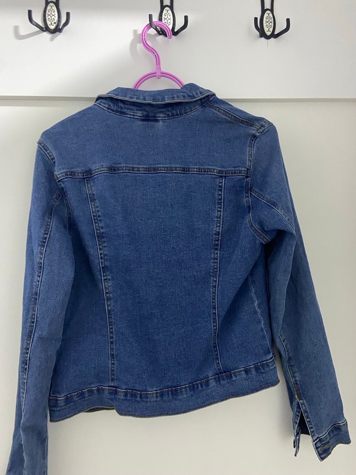 Düğmeli Mavi Kadın Kot Ceket - Görsel 5