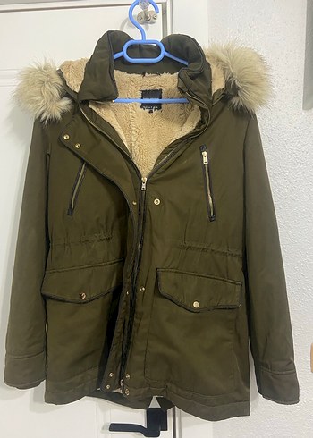 Haki Kürklü Kadın Kış Montu - Görsel 2