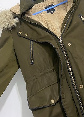Haki Kürklü Kadın Kış Montu - Görsel 5