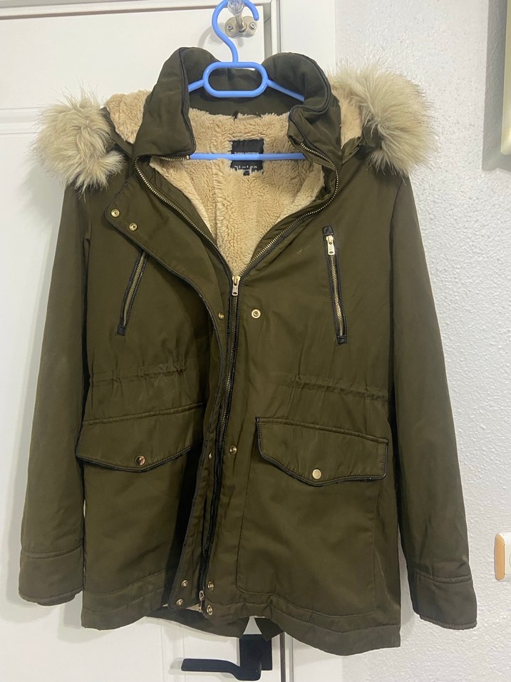 Haki Kürklü Kadın Kış Montu - Görsel 2
