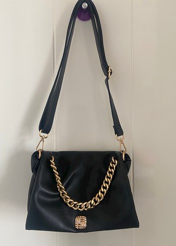 Zincir Detaylı Siyah Deri Kadın Çanta - Görsel 2
