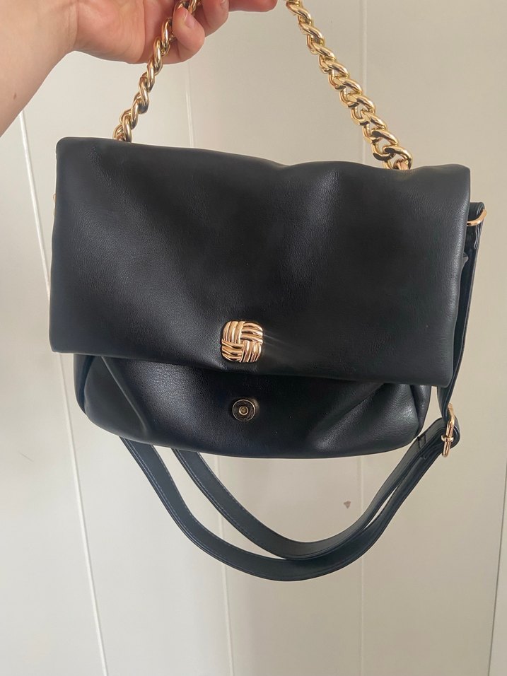Zincir Detaylı Siyah Deri Kadın Çanta - Görsel 3