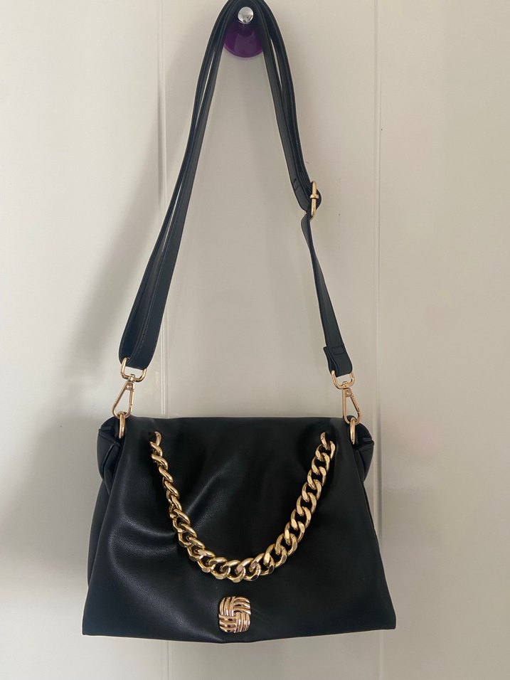 Zincir Detaylı Siyah Deri Kadın Çanta - Görsel 2