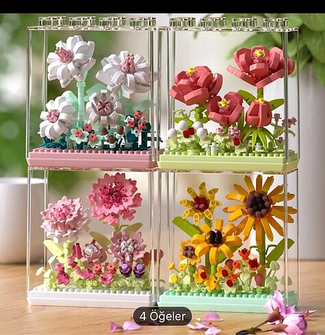Fanuslu kırmızı çiçek lego yapı blokları