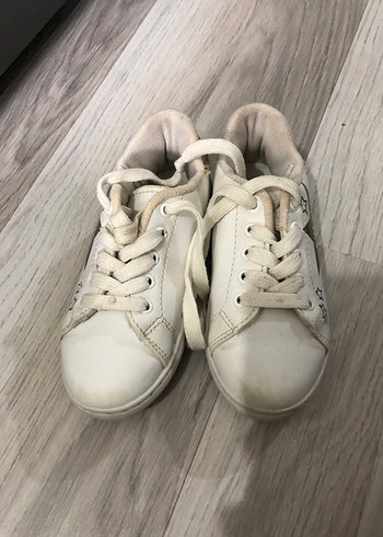 28 Beden beyaz Renk Kız Çocuk Beyaz Baskılı Velcro Spor Ayakkabı