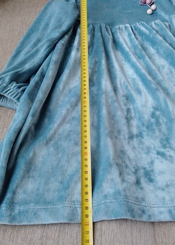 9 Yaş Beden mavi Renk 9-10 Yaş Mavi Kadife Uzun Kollu Kız Elbisesi