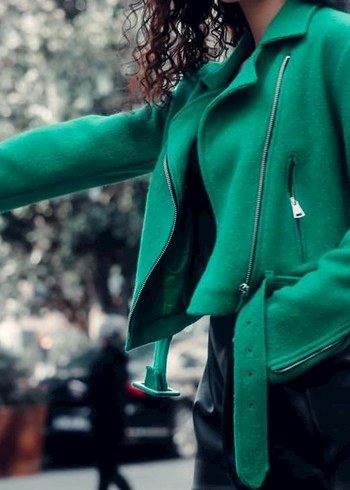 yeşil yünlü kısa çeket - Görsel 3