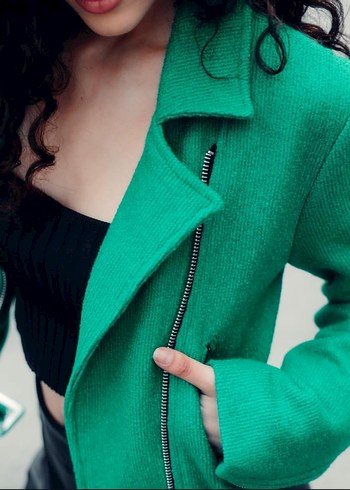 yeşil yünlü kısa çeket - Görsel 2